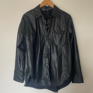 Zara Oversized Faux Leather Button Down